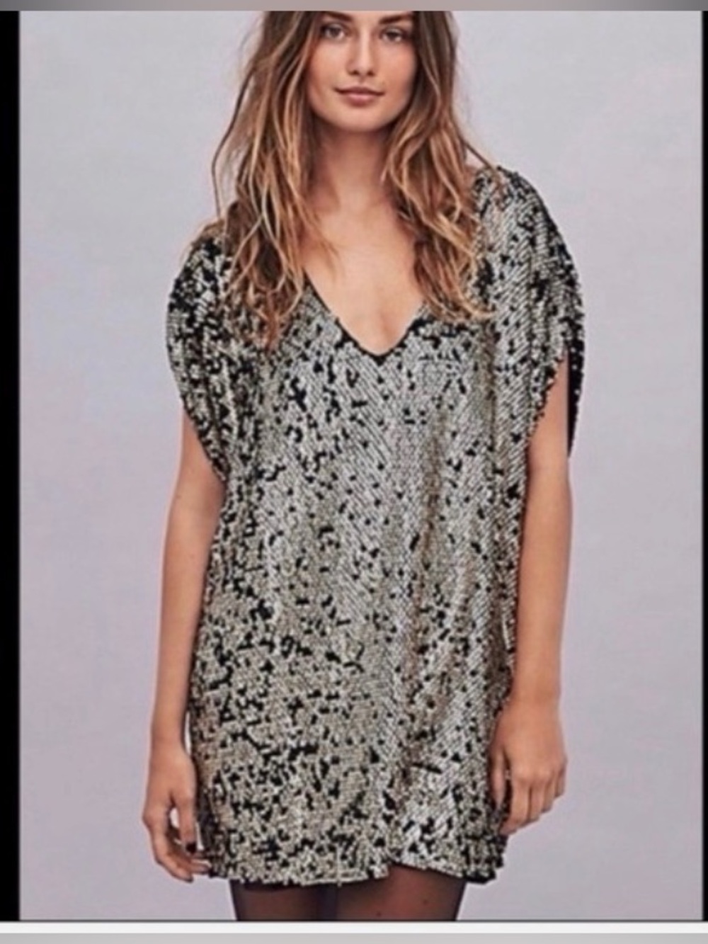 Free People Black and Silver Sequin Tunic (Pop Goes the Party Minidress XS)